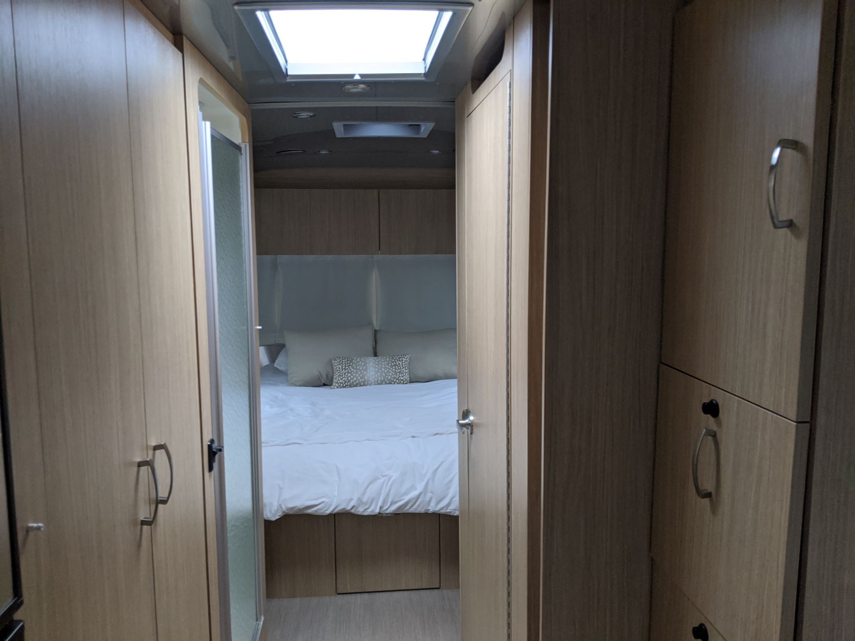 Airstream interior bedroom from hall
